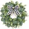 12" Artificial Eucalyptus Wreath with Plaid Bow | Spring Summer Green Leaf Wreath for Front Door Window Porch Farmhouse Decor Festival Celebration Home Decor (White&Black Plaid-Small)